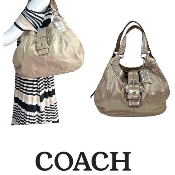 Coach Shimmer Metallic Leather Large Lynn Soho Hobo Bag - Picture 1 of 16